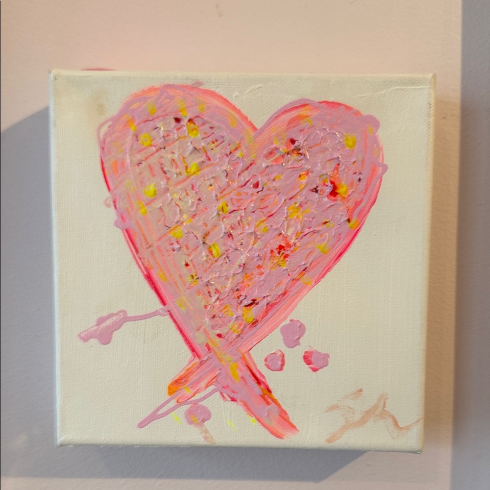 Sarah Shirley original Pink Heart Canvas Art - Decorative Wall Painting 6x6